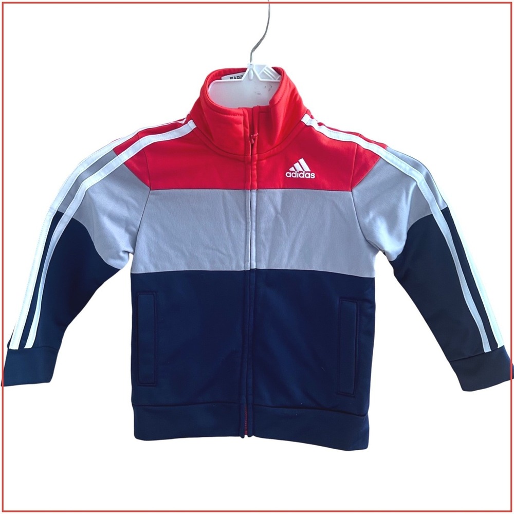 Adidas Track Jacket Boys Girls Kids Red Gray Navy Blue Full Zip‎ Logo Size 2T